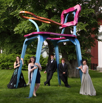 James and friends at the chair sculpture